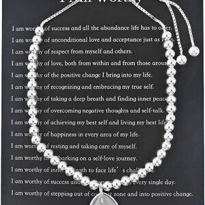 I Am Worthy Sterling Silver Pearl Bracelet with Affirmation Card for Self-Care